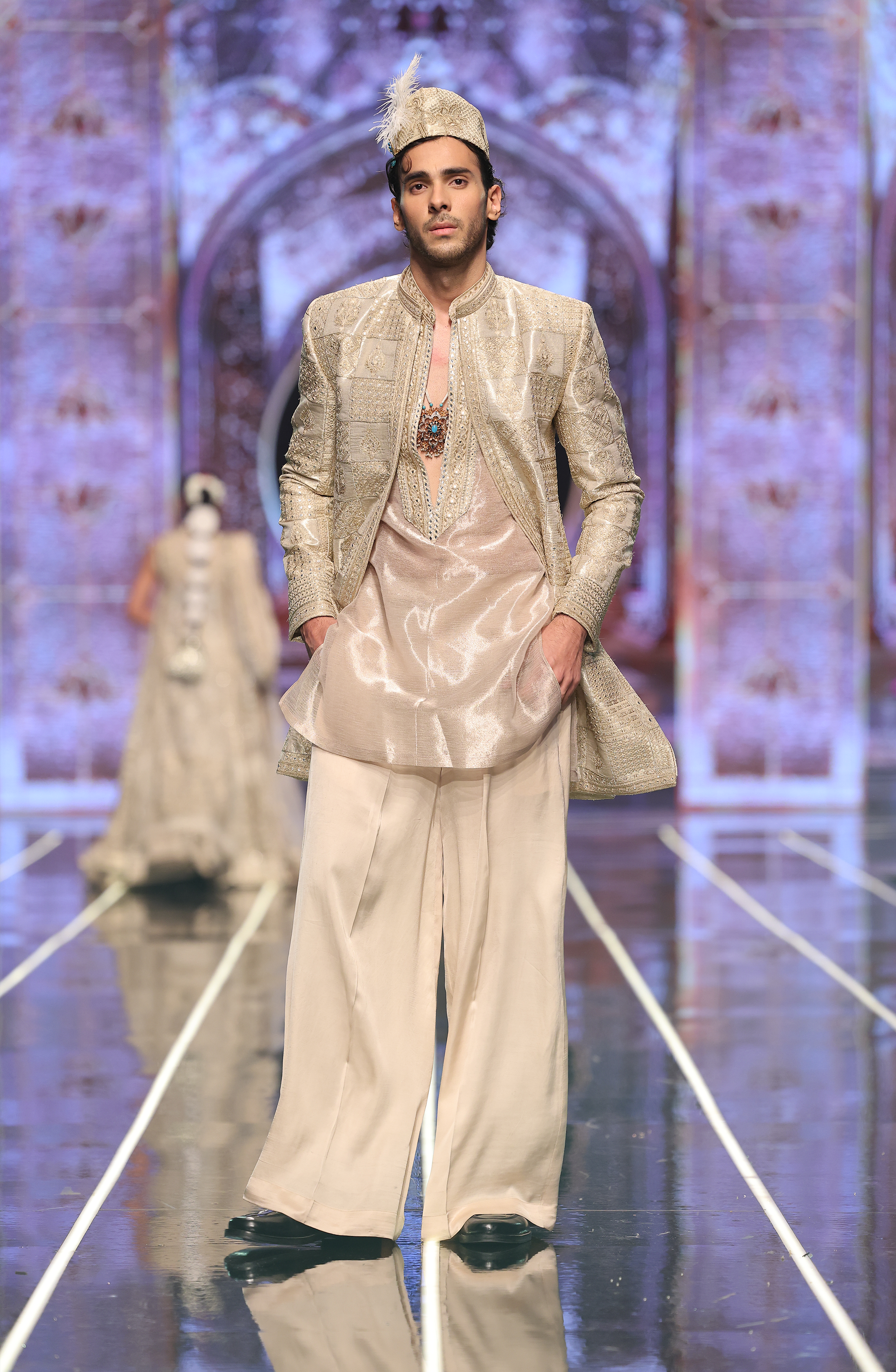 Ivory Panni Sequin Tissue Short Sherwani (3-Piece) - Image 1