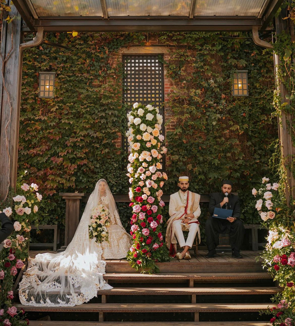 Pakistani Ivory Embroidered Net Bridal Veil (1-Pc) - Image 3