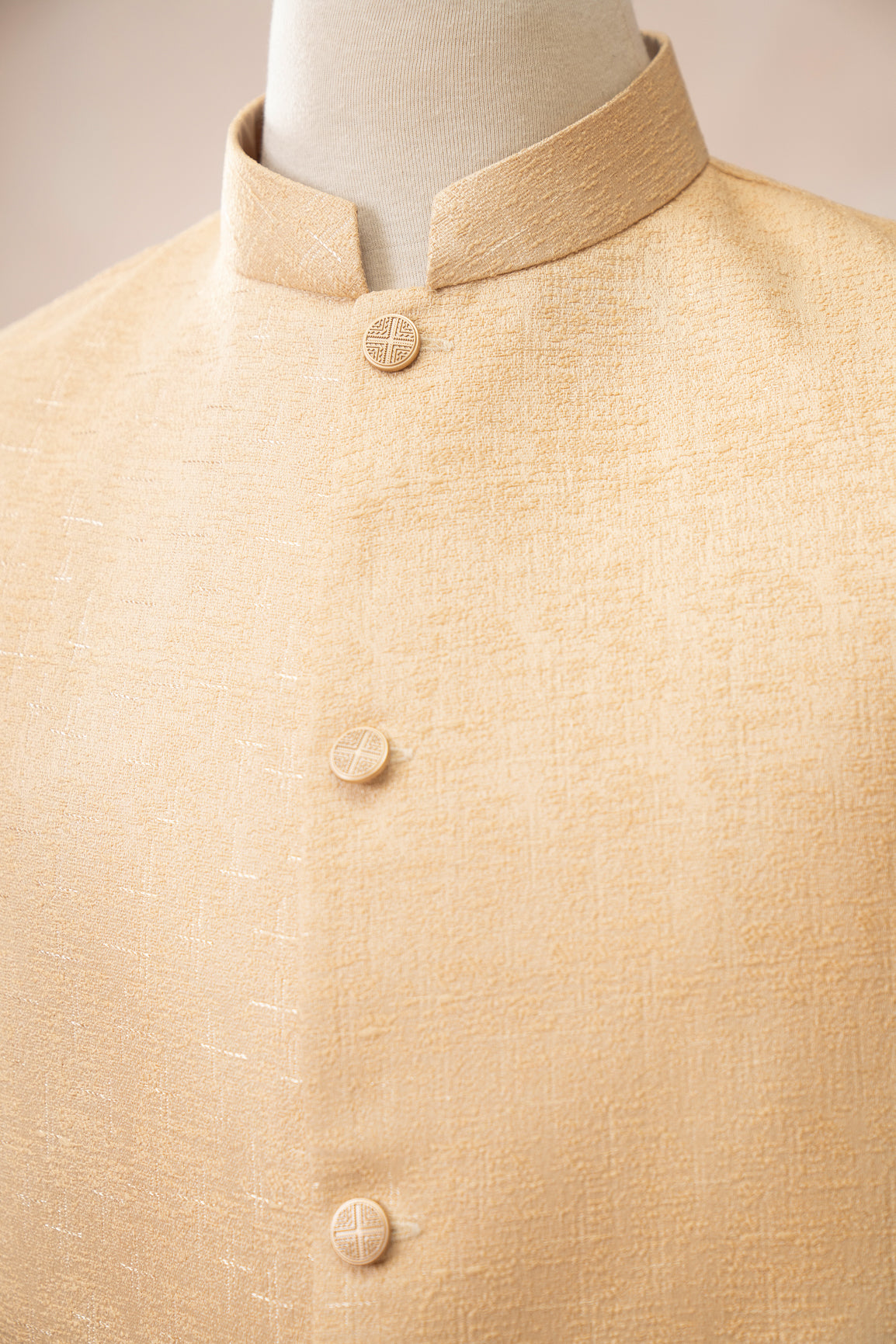 Ivory Textured Jamawar Waistcoat (1-Pc) - Image 1