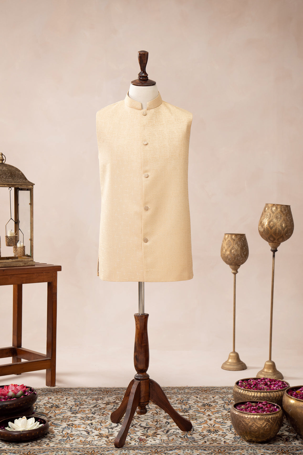 Ivory Textured Jamawar Waistcoat (1-Pc) - Image 2