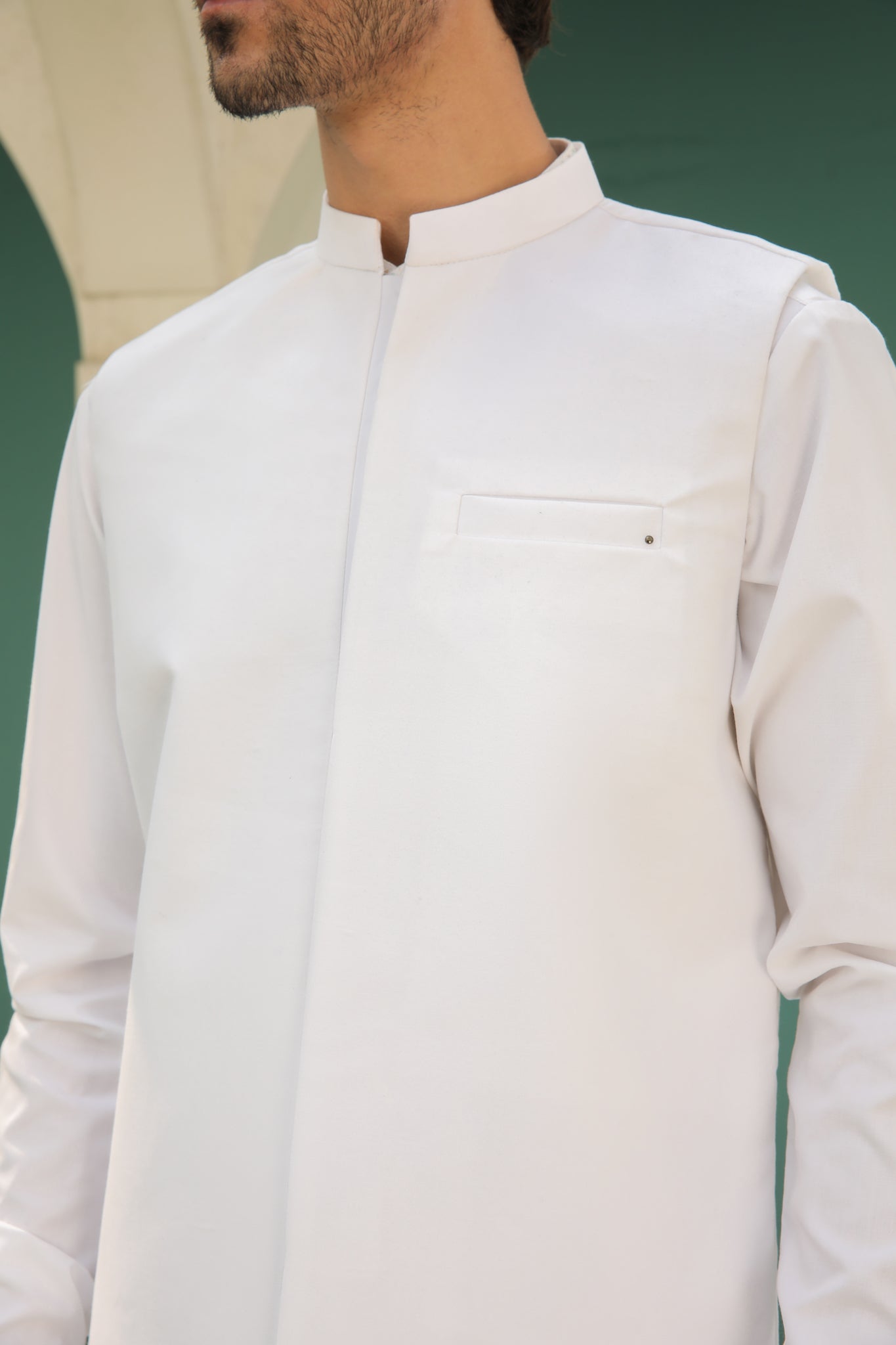 Off White Blended Waistcoat Kurta Shalwar (3-Piece) - Image 4