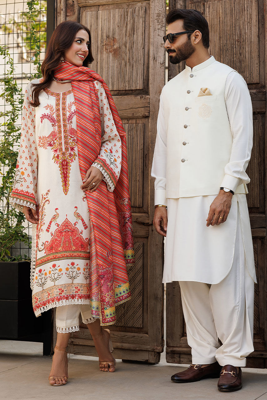Off-White Embroidered Boski Linen Waistcoat Kurta (3-Piece) - Image 6