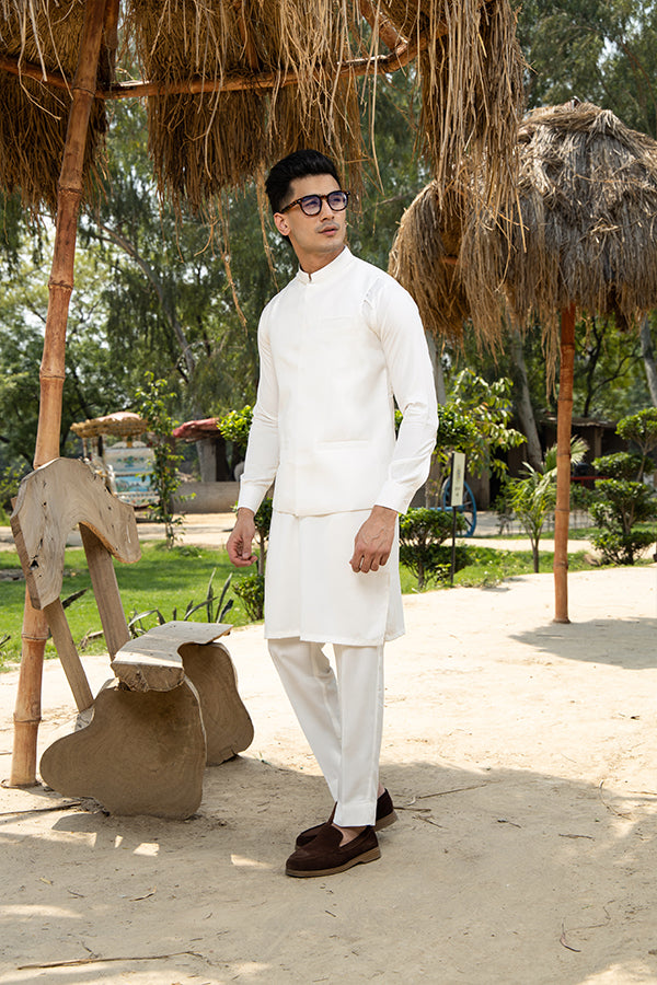 Off-White Boski Waistcoat Kurta Set (3-Piece) - Image 1