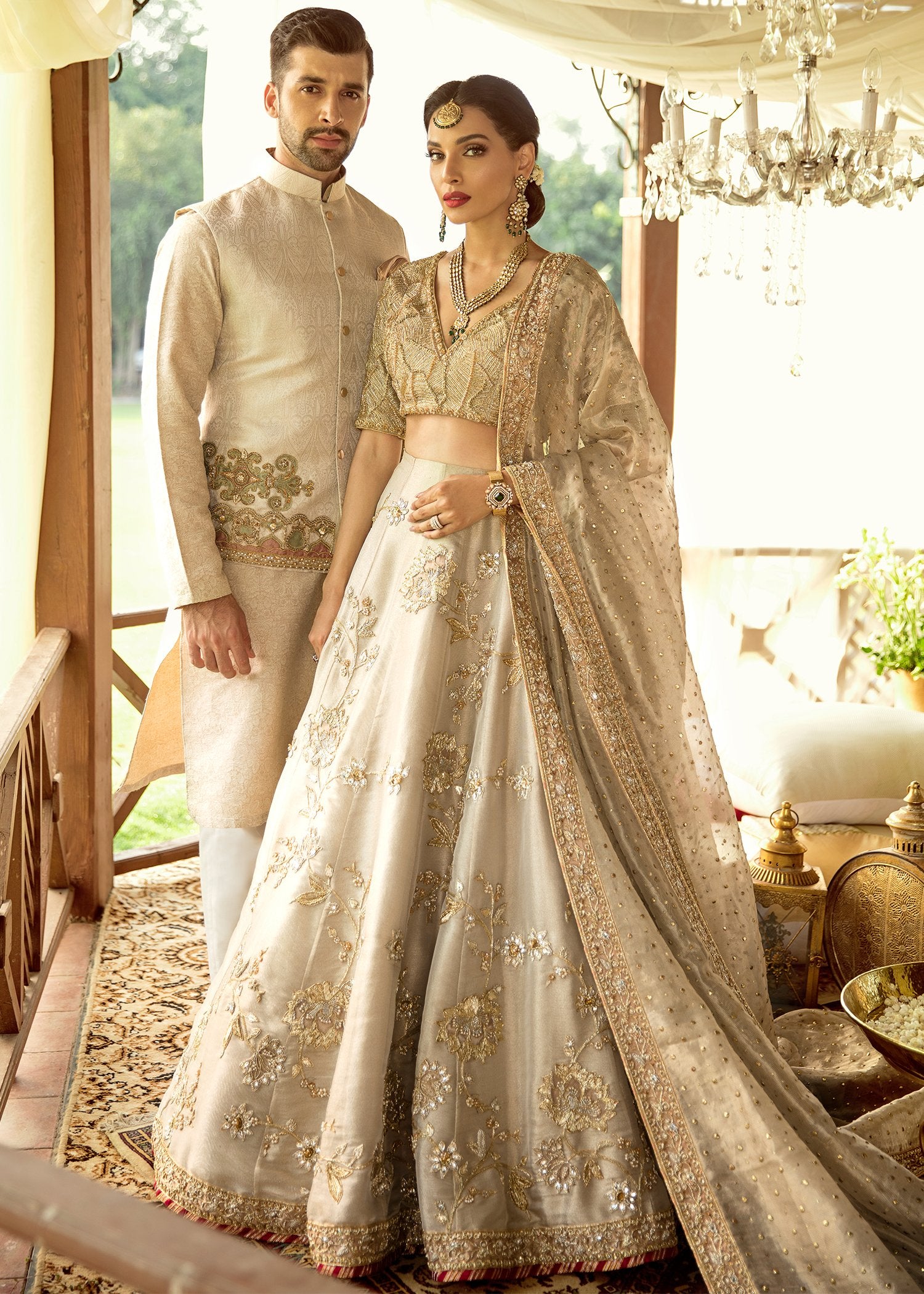 Ivory Hand-Worked Brocade Waistcoat Kurta (3-Piece) - Image 3