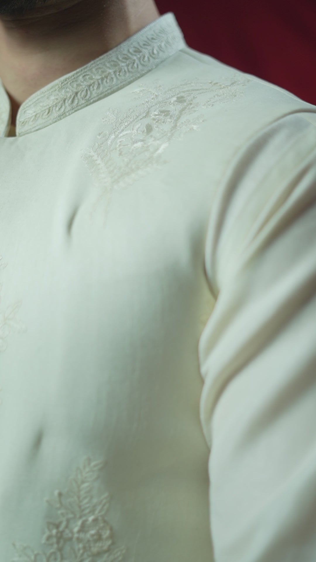 Off-White Embroidered Brocade Waistcoat Kurta Set (3-Piece) - Image 10