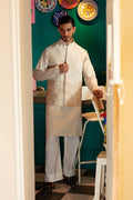 Ivory Self-Embroidered Cotton Waistcoat Kurta (3-Piece) - Image 1