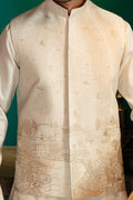 Ivory Self-Embroidered Cotton Waistcoat Kurta (3-Piece) - Image 2