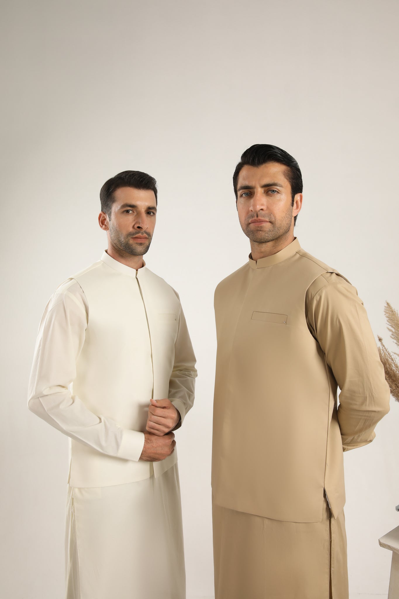 Ivory Cotton Waistcoat Kurta Shalwar (3-Piece) - Image 3