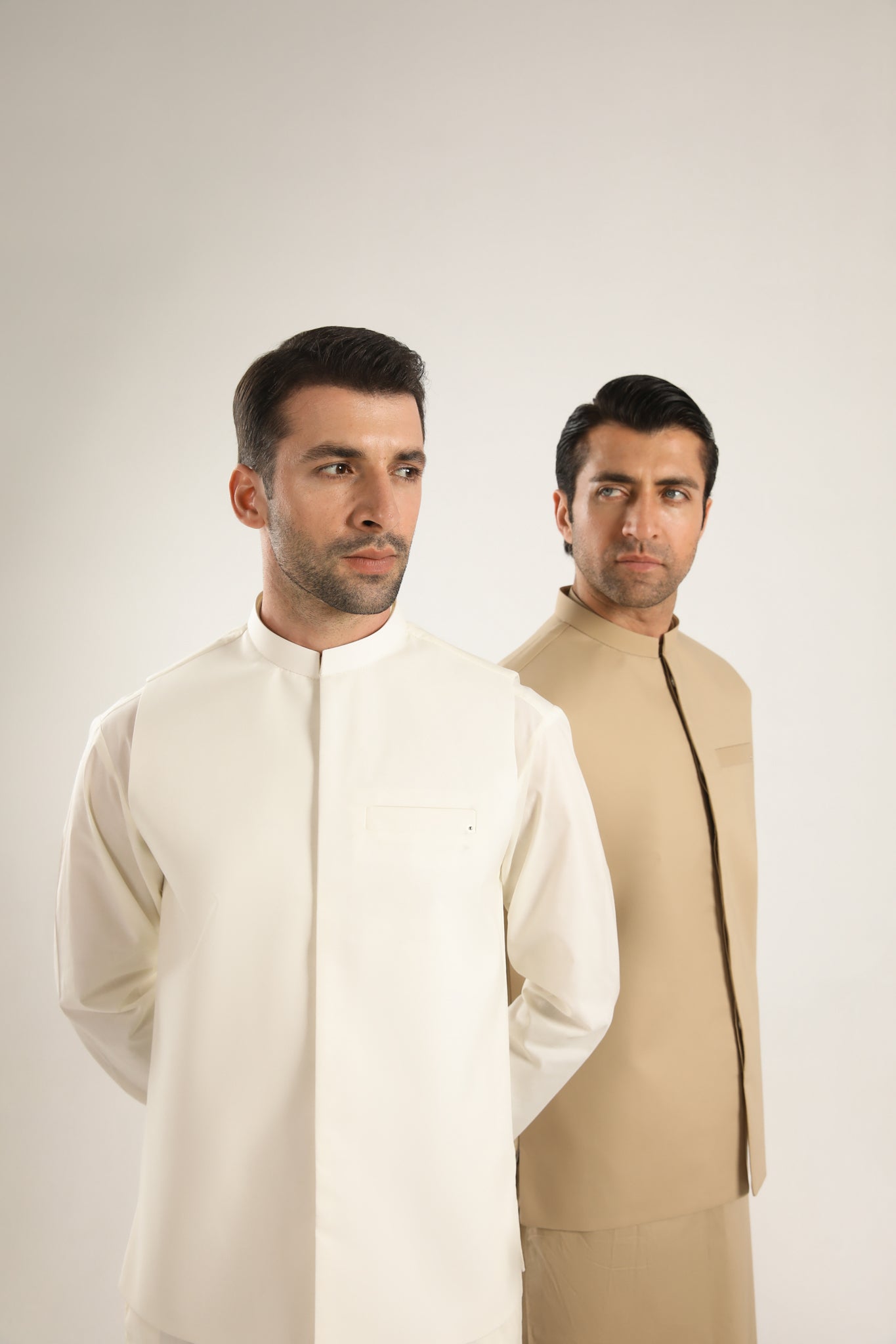 Ivory Cotton Waistcoat Kurta Shalwar (3-Piece) - Image 4