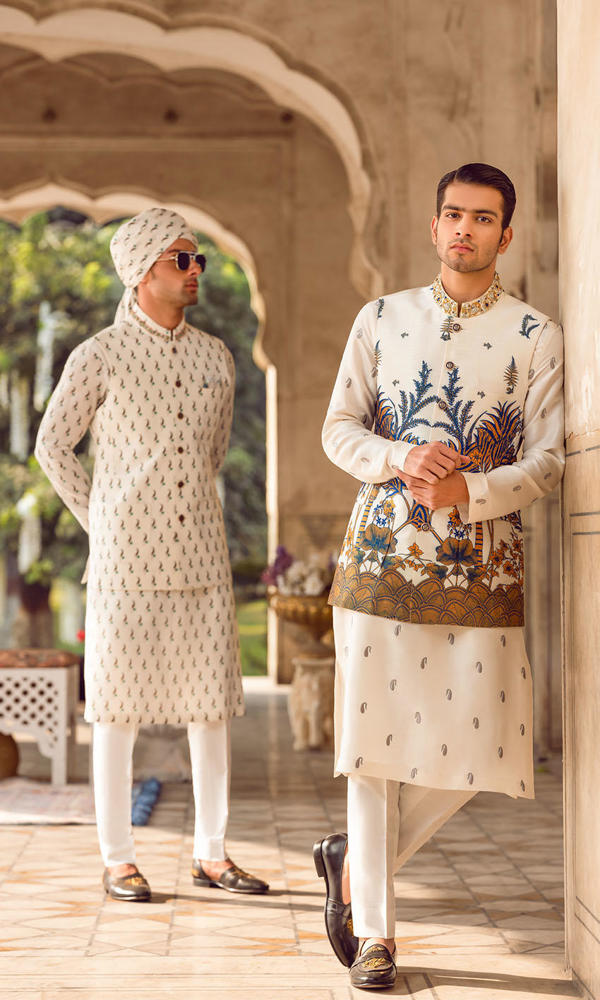Ivory Hand-Worked Cotton-Silk Waistcoat Kurta (3-Piece) - Image 6