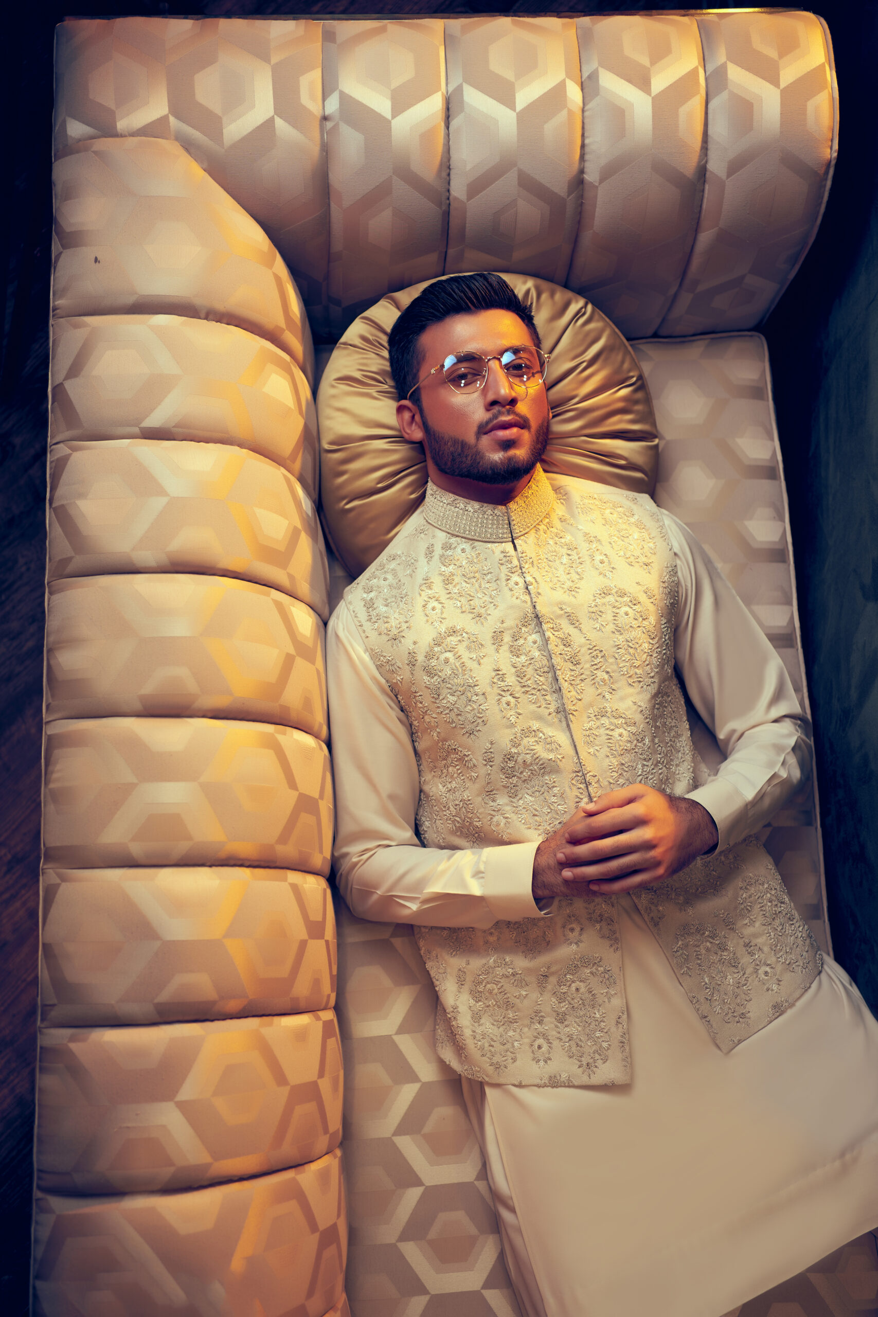 Ivory White Embroidered Cotton-Silk Waistcoat Kurta (3-Piece) - Image 3