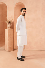 Ivory White Luxury Cotton Waistcoat Kurta (3-Piece) - Image 2