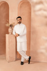 Ivory White Luxury Cotton Waistcoat Kurta (3-Piece) - Image 4
