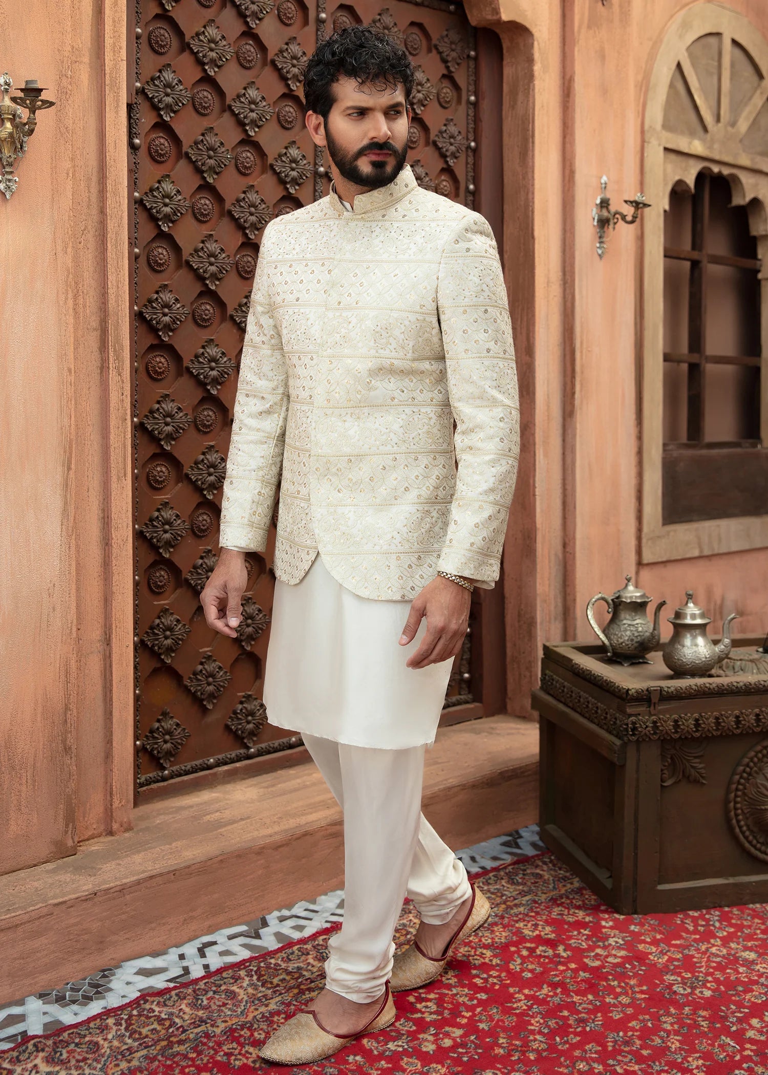 Ivory Tilla & Sequin Grip Waistcoat Kurta (3-Piece) - Image 1