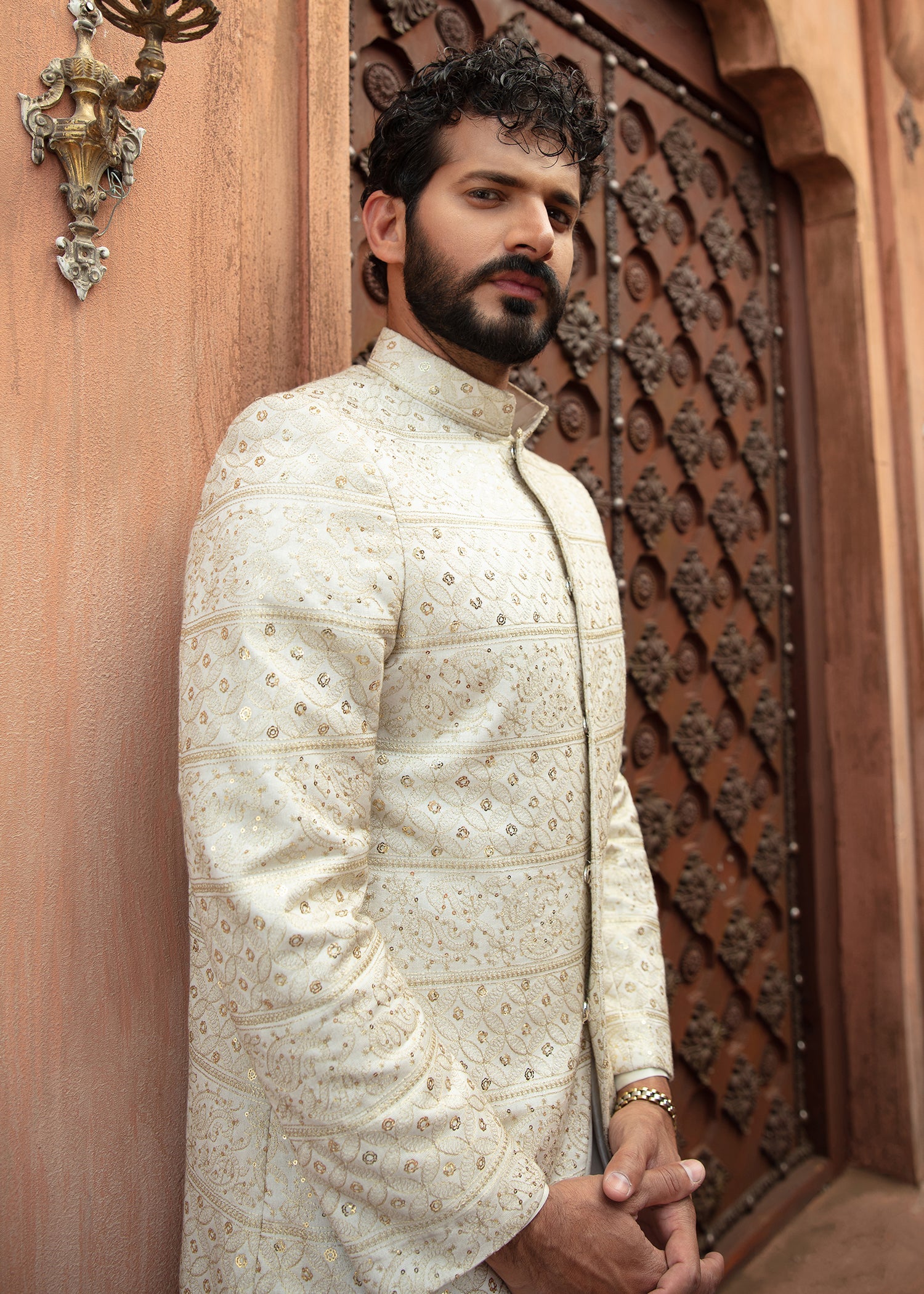 Ivory Tilla & Sequin Grip Waistcoat Kurta (3-Piece) - Image 2