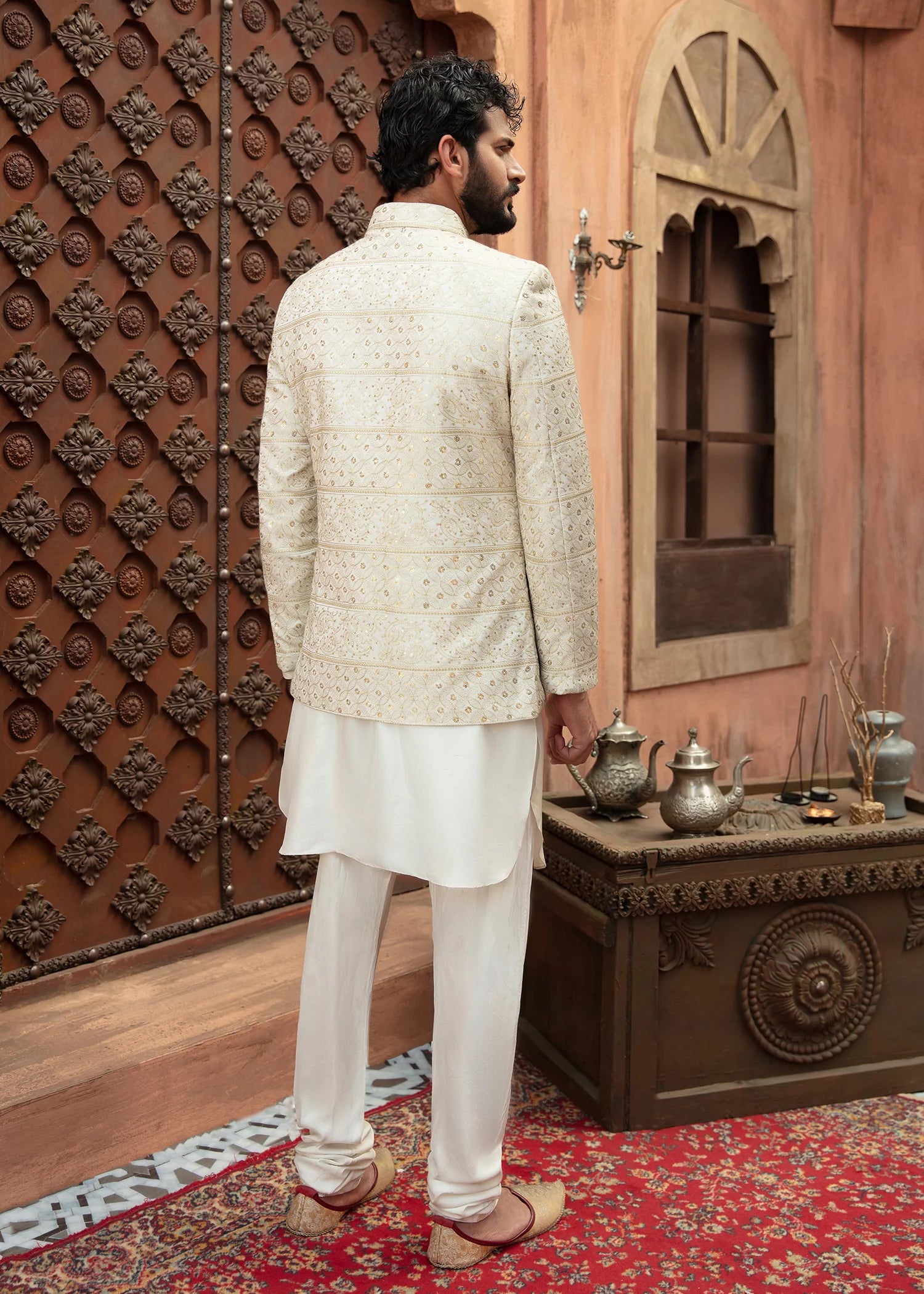 Ivory Tilla & Sequin Grip Waistcoat Kurta (3-Piece) - Image 5