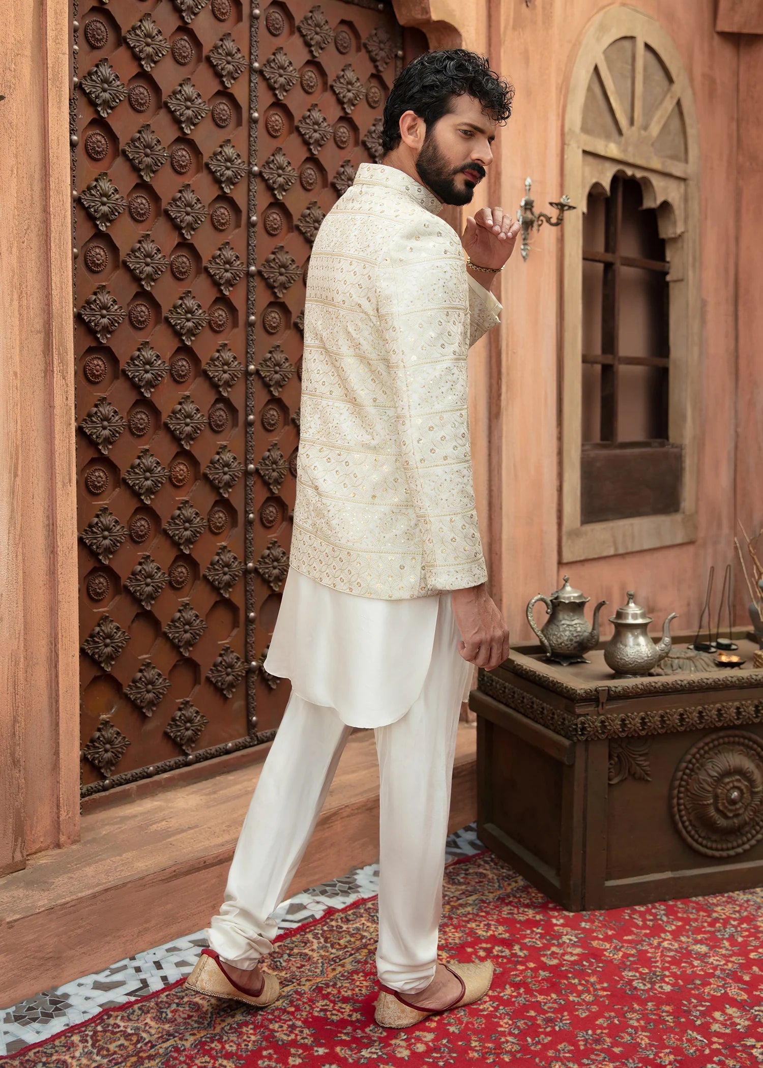 Ivory Tilla & Sequin Grip Waistcoat Kurta (3-Piece) - Image 6