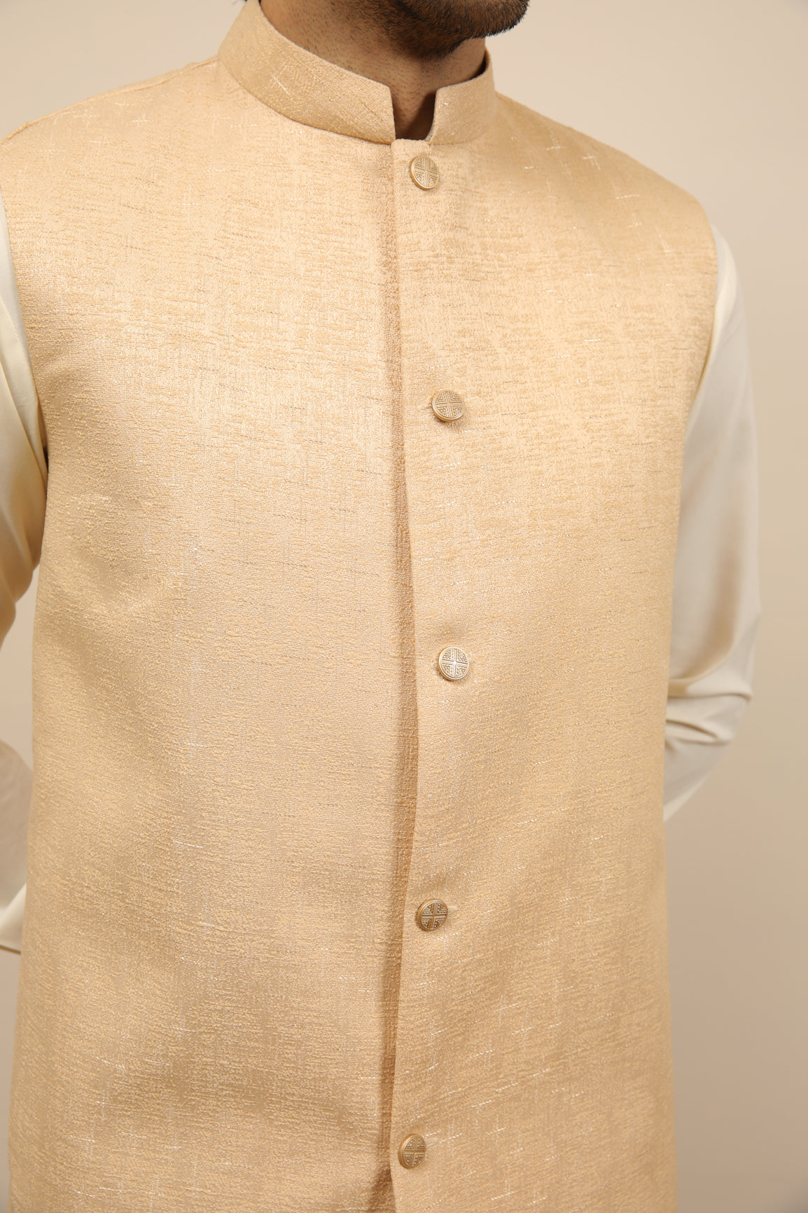 Off-White Jamawar Waistcoat Kurta Trouser (3-Piece) - Image 7