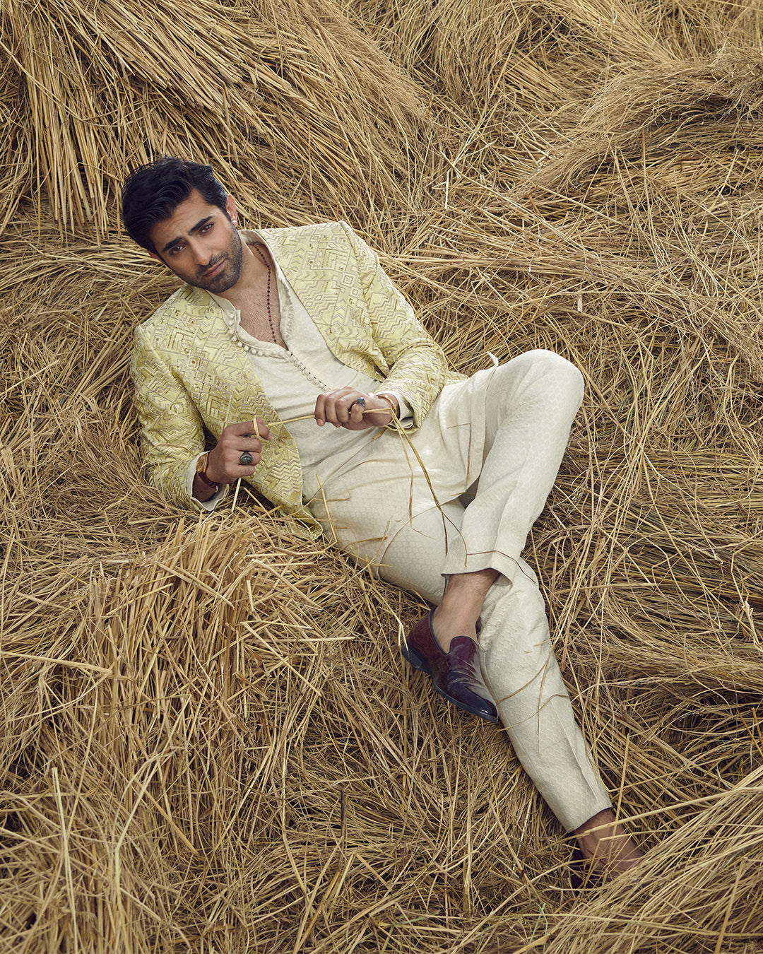 Ivory Hand-Embellished Karandi Kurta Pyjama (3-Piece) - Image 5