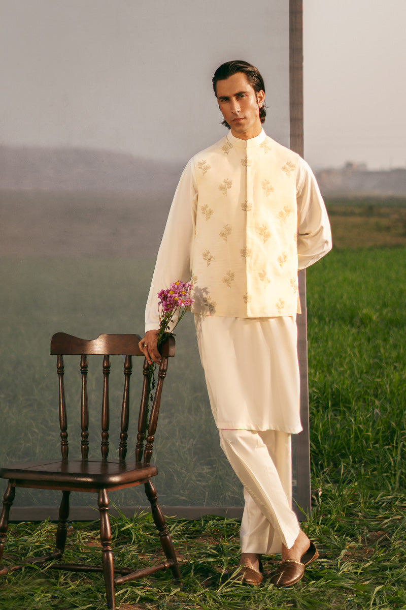 Boski Embroidered Multani Karandi Waistcoat Kurta (3-Piece) - Image 1