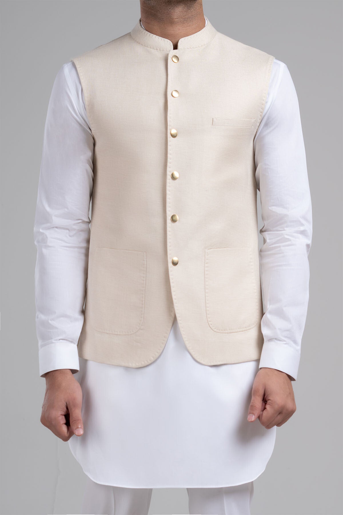 Off-White Pashmina Wool Waistcoat (1-Pc) - Image 2