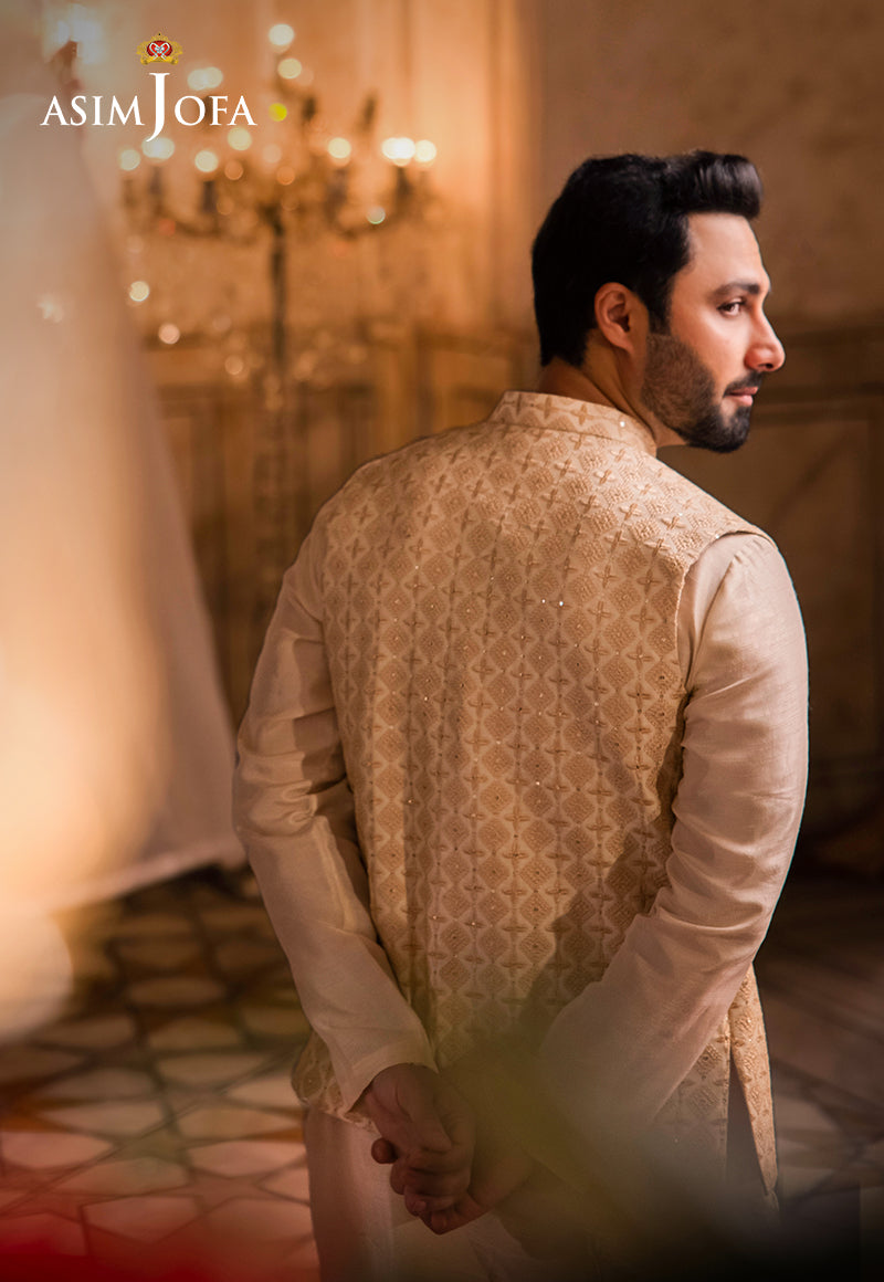 Off White Embroidered Raw Silk Waistcoat Kurta (3-Piece) - Image 3