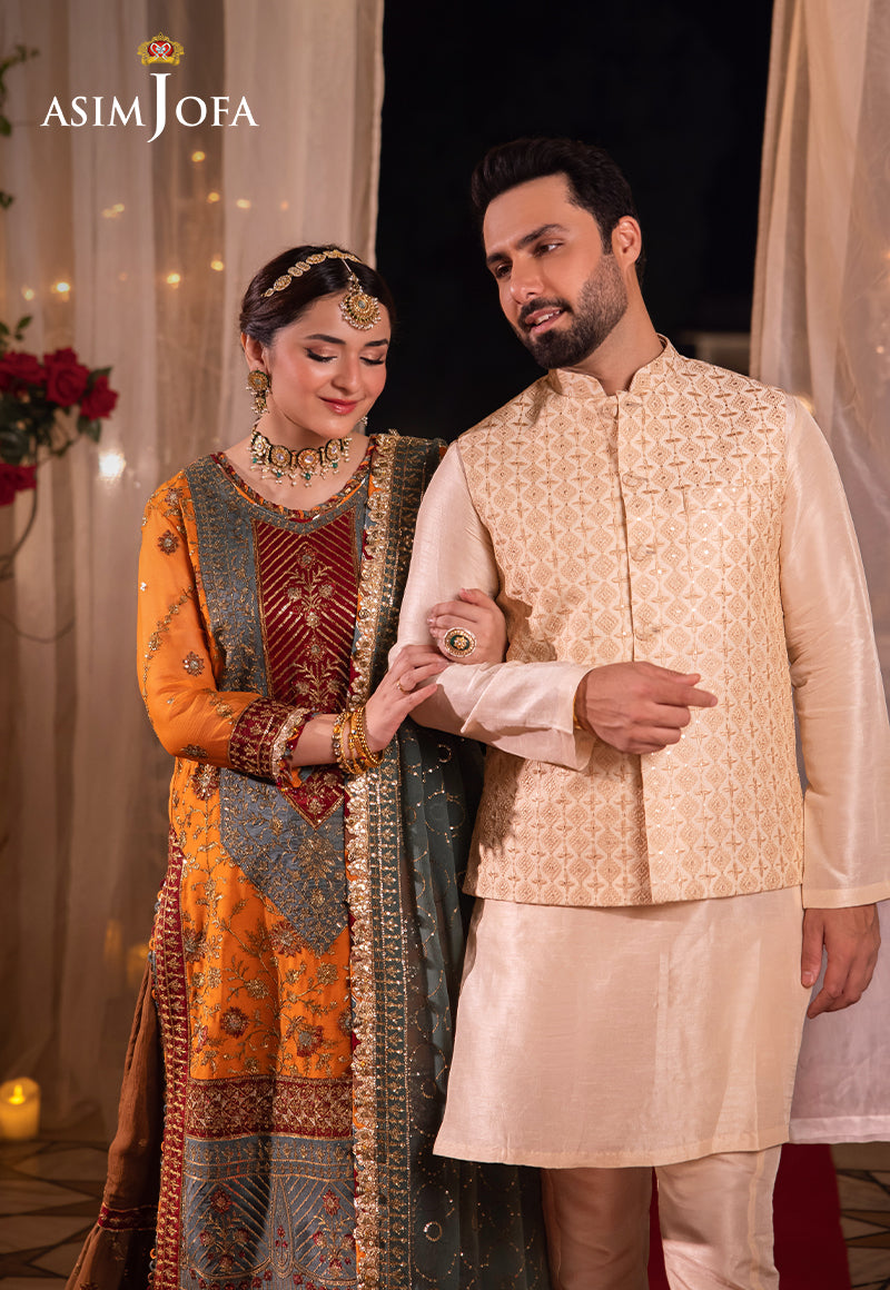 Off White Embroidered Raw Silk Waistcoat Kurta (3-Piece) - Image 9