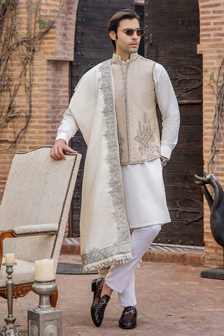 Ivory Hand-Embroidered Raw Silk Waistcoat (3-Piece) - Image 2