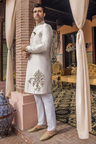 Ivory Hand-Embroidered Raw Silk Waistcoat (3-Piece) - Image 3