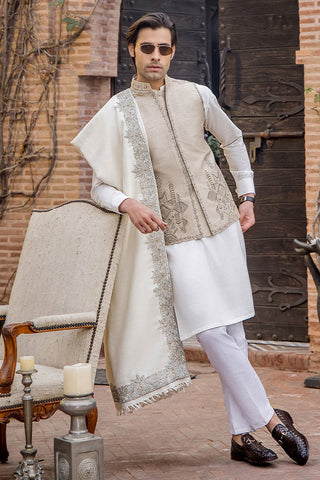 Ivory Hand-Embroidered Raw Silk Waistcoat (3-Piece) - Image 4