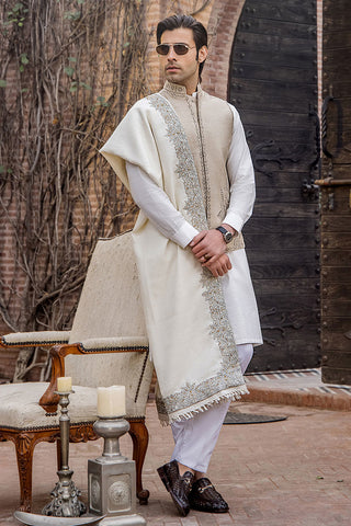 Ivory Hand-Embroidered Raw Silk Waistcoat (3-Piece) - Image 5