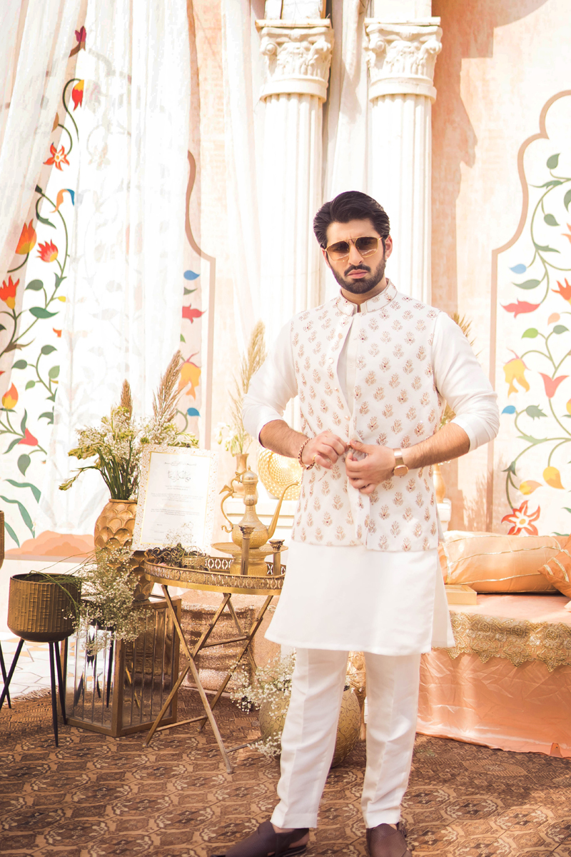 Ivory Embroidered Raw Silk Waistcoat Kurta (3-Piece) - Image 1