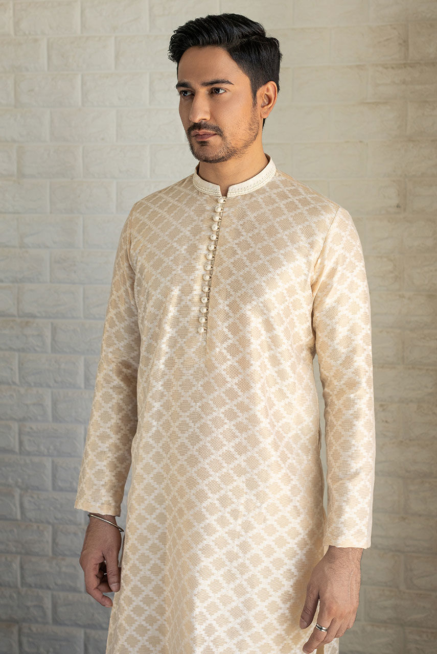 Ivory Aari Embroidered Raw Silk Waistcoat Kurta (3-Piece) - Image 5
