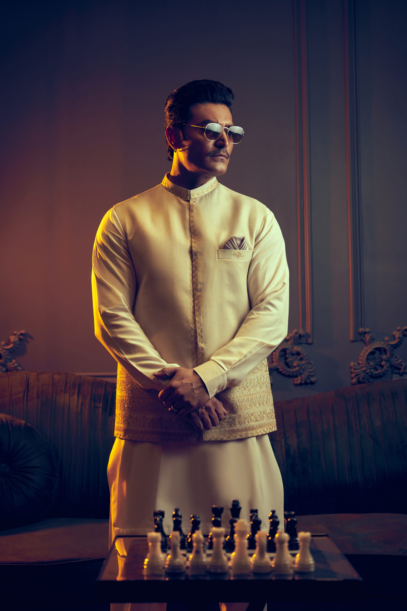 Ivory Embroidered Silk-Blend Waistcoat Kurta (3-Piece) - Image 1