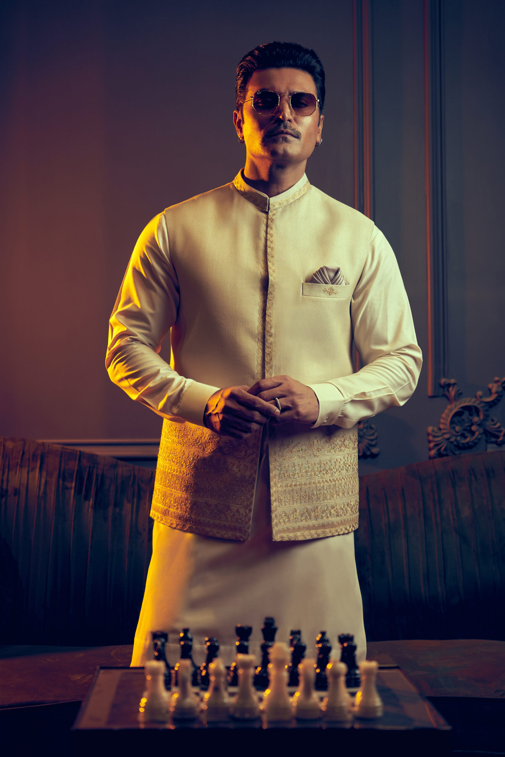 Ivory Embroidered Silk-Blend Waistcoat Kurta (3-Piece) - Image 2