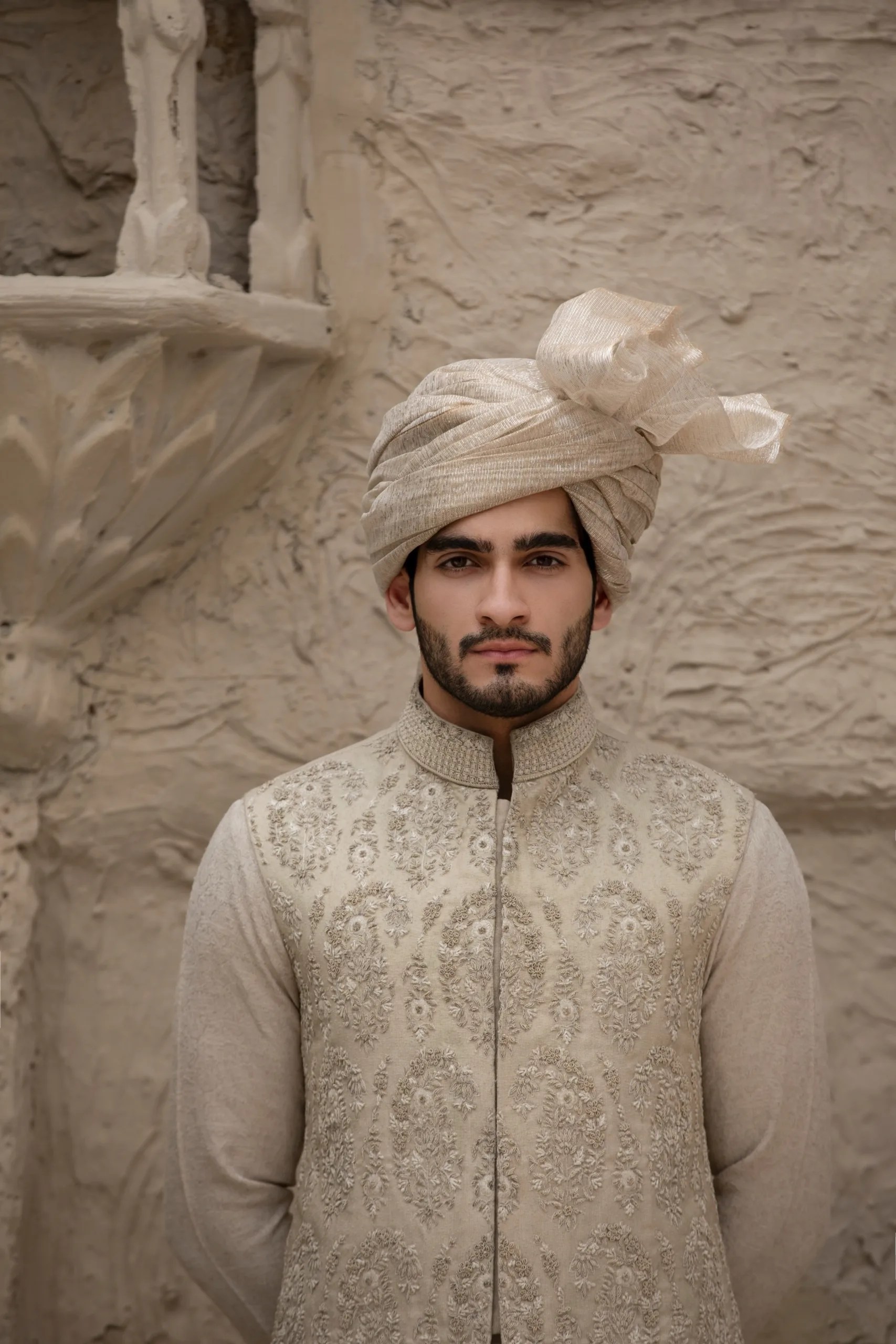 Off-White Beige Embroidered Silk-Blend Waistcoat (3-Piece) - Image 1