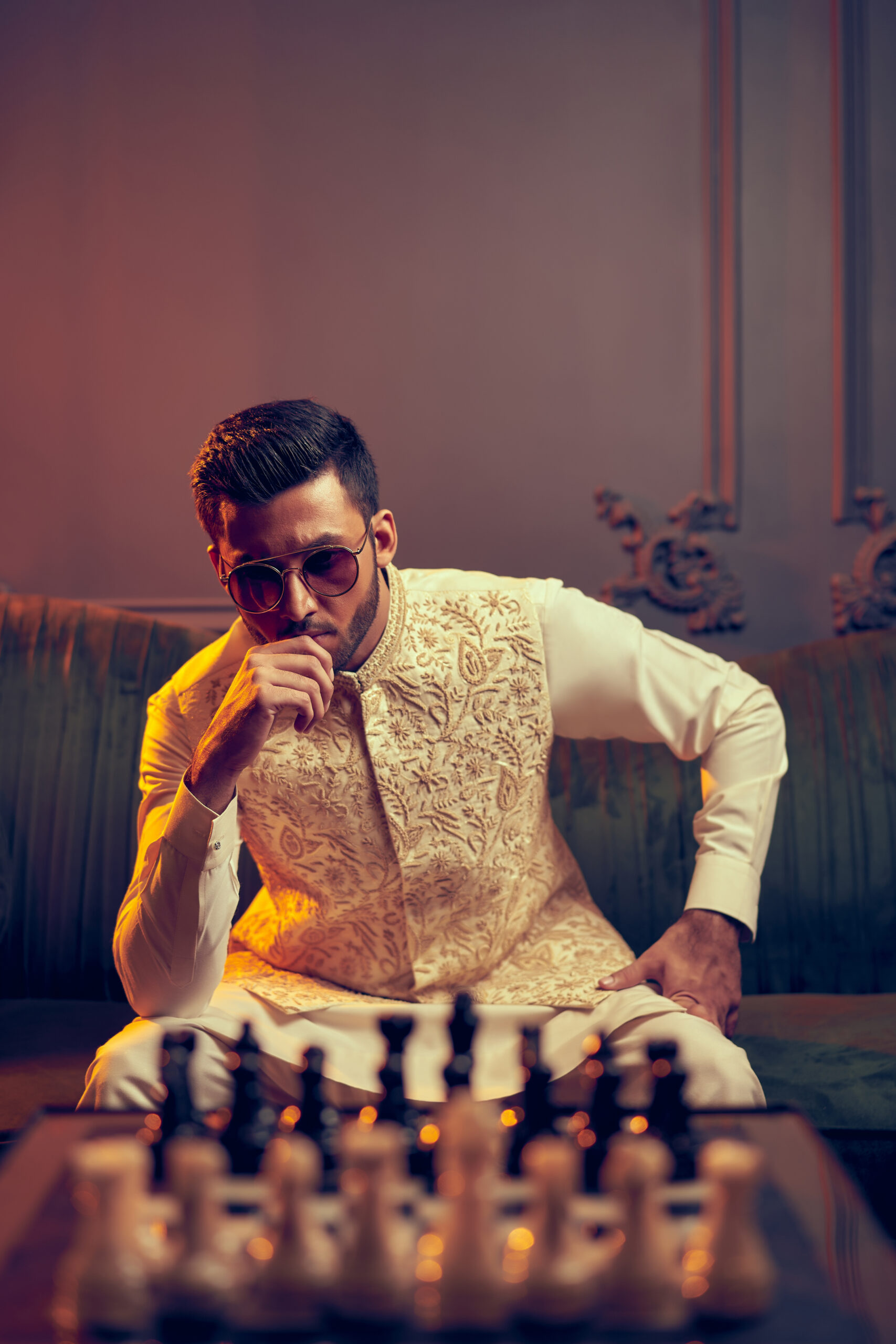 Ivory Embroidered Silk Blend Waistcoat (3-Piece) - Image 1