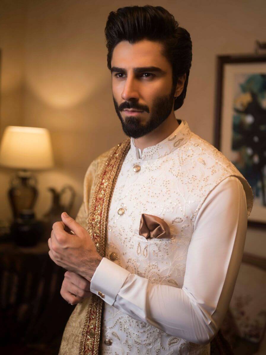 Ivory Embossed Sequin Silk-Blend Waistcoat Kurta (3-Piece) - Image 4