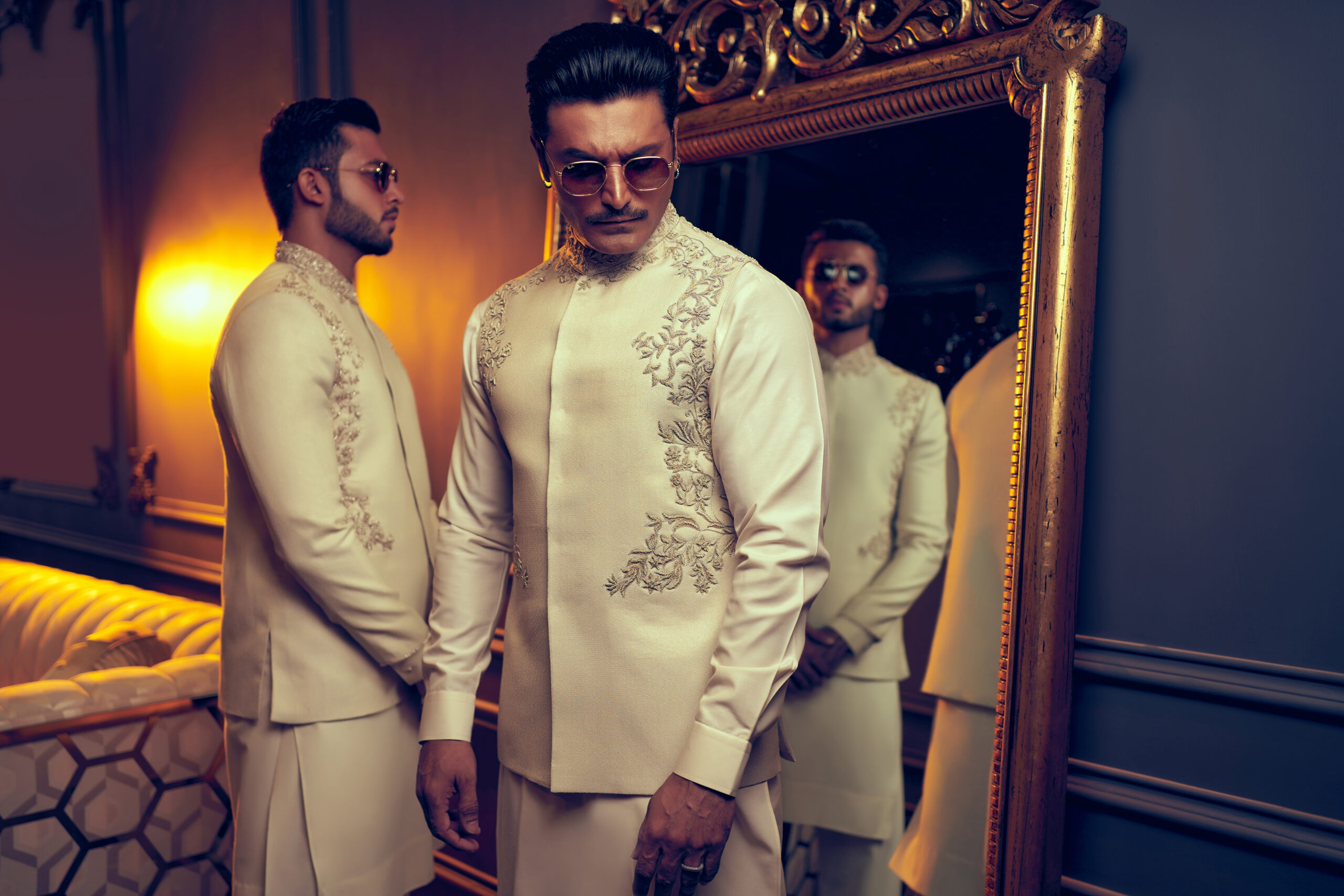 Ivory Embroidered Silk-Blend Waistcoat Kurta (3-Piece) - Image 1