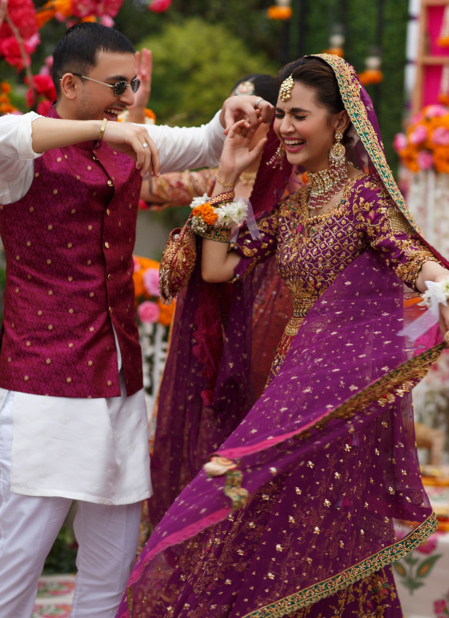 Ivory Silk Schiffli Kurta with Magenta Jamawar Waistcoat (3-Piece) - Image 2