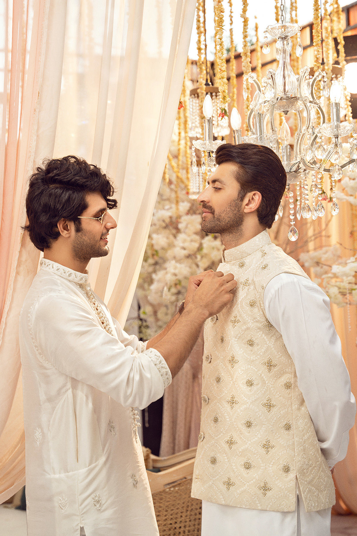 Ivory Zardozi Pure Silk Net Waistcoat Kurta (3-Piece) - Image 6