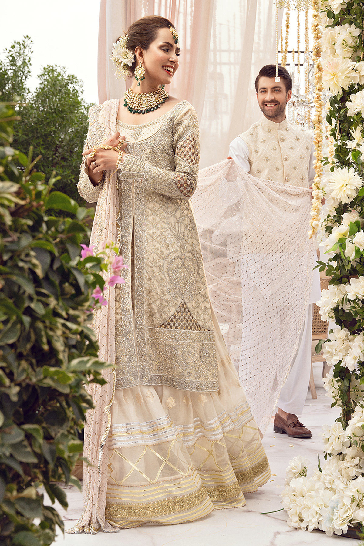 Ivory Zardozi Pure Silk Net Waistcoat Kurta (3-Piece) - Image 9