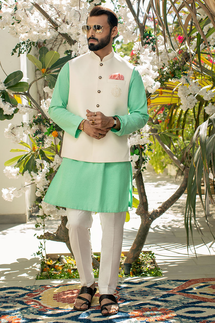 Off-White Embroidered Suiting Waistcoat (3-Piece) - Image 1