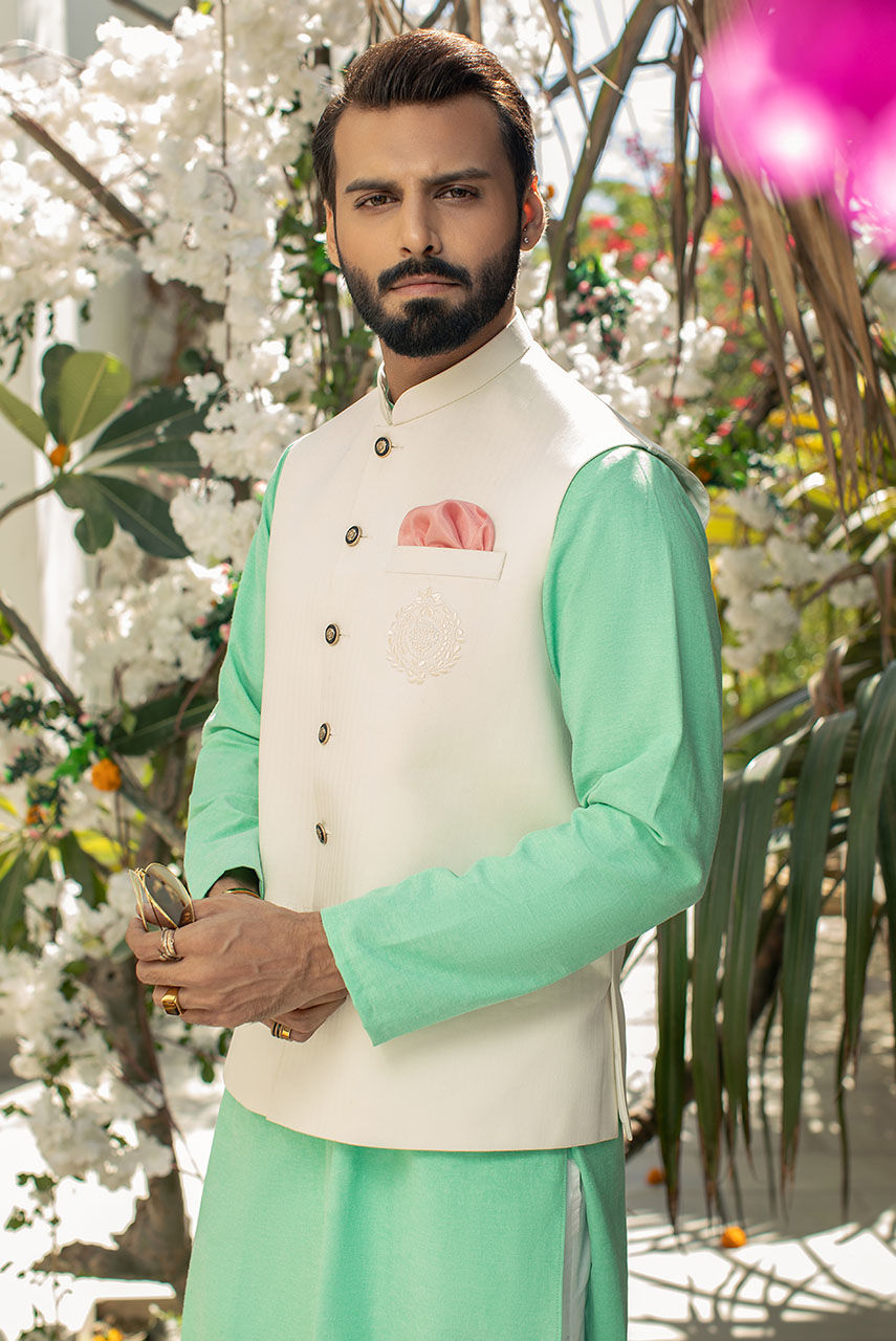 Off-White Embroidered Suiting Waistcoat (3-Piece) - Image 2