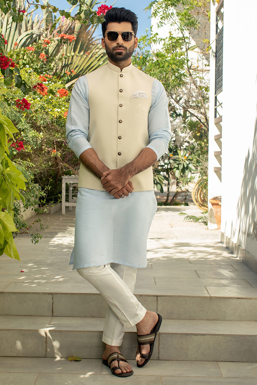 Off-White Embroidered Suiting Waistcoat (3-Piece) - Image 1