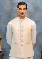 Boski Ivory Ari Work Premium Suiting Waistcoat Kurta (3-Piece) - Image 2