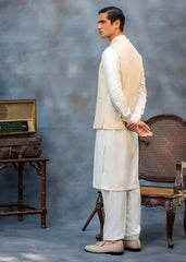 Boski Ivory Ari Work Premium Suiting Waistcoat Kurta (3-Piece) - Image 4