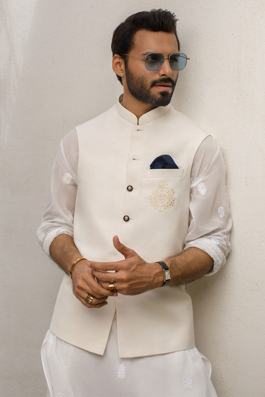 Off-White Embroidered Suiting Waistcoat (3-Piece) - Image 1