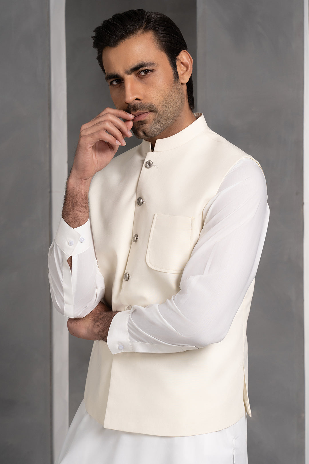 Off-White Suiting Fabric Men's Waistcoat (1-Pc) - Image 1