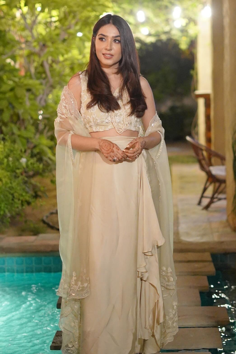 Vanilla Embellished Organza Cape Dress (3-Piece) - Image 1